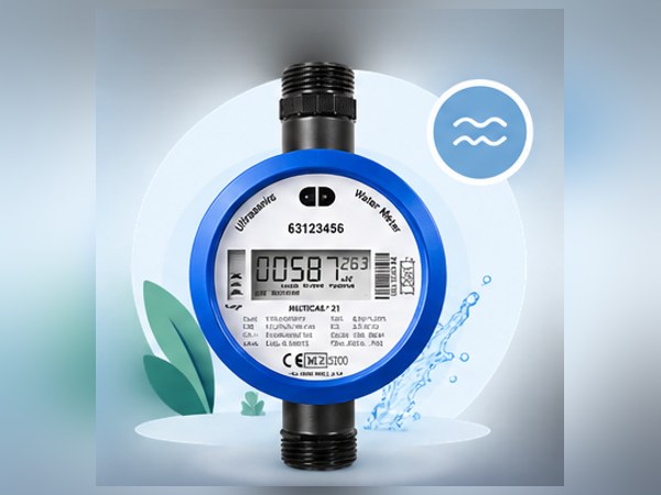 A compact ultrasonic residential water meter with a digital display